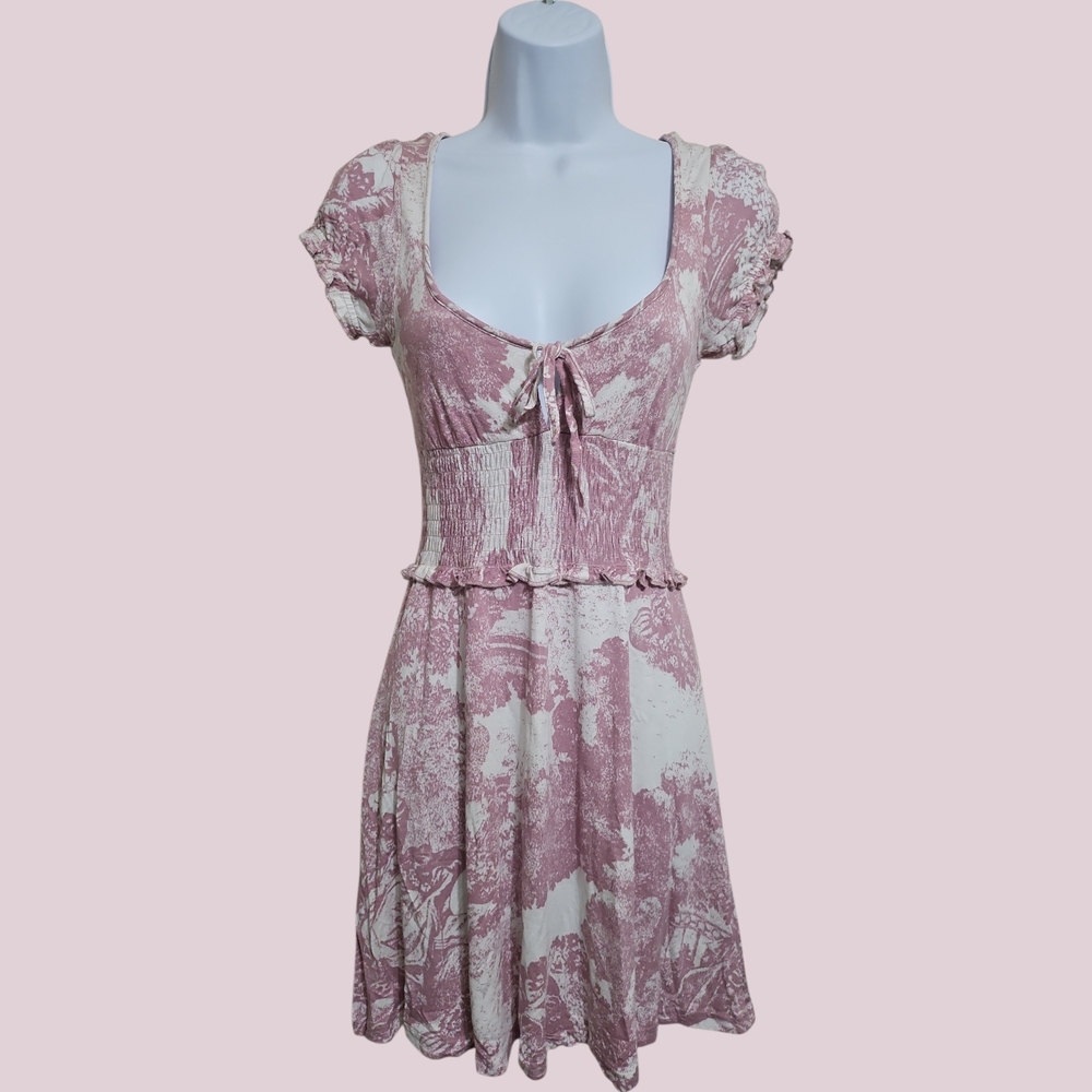 Pink and White Short Sleeve Dress